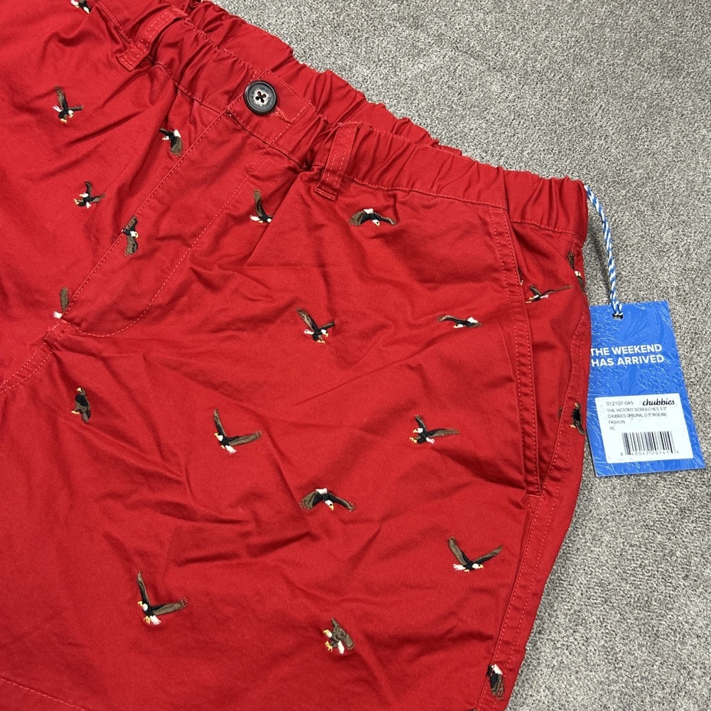 Chubbies Shorts Mens XL 5.5" Red Bald Eagles Embroidered Elastic Waist Stretch - Picture 2 of 7